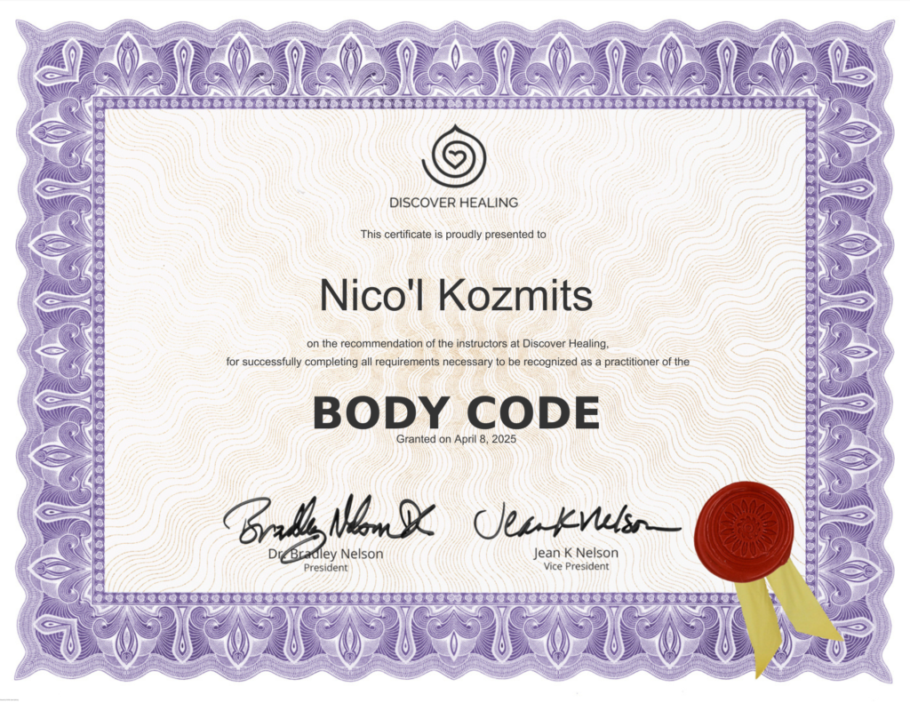 Nico'l Kozmits Body Code Certificate