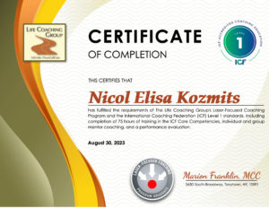 Nico'l Kozmits Life Coaching Group Certification Badge