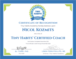 Nico'l Kozmits Tiny Habits Certification Badge