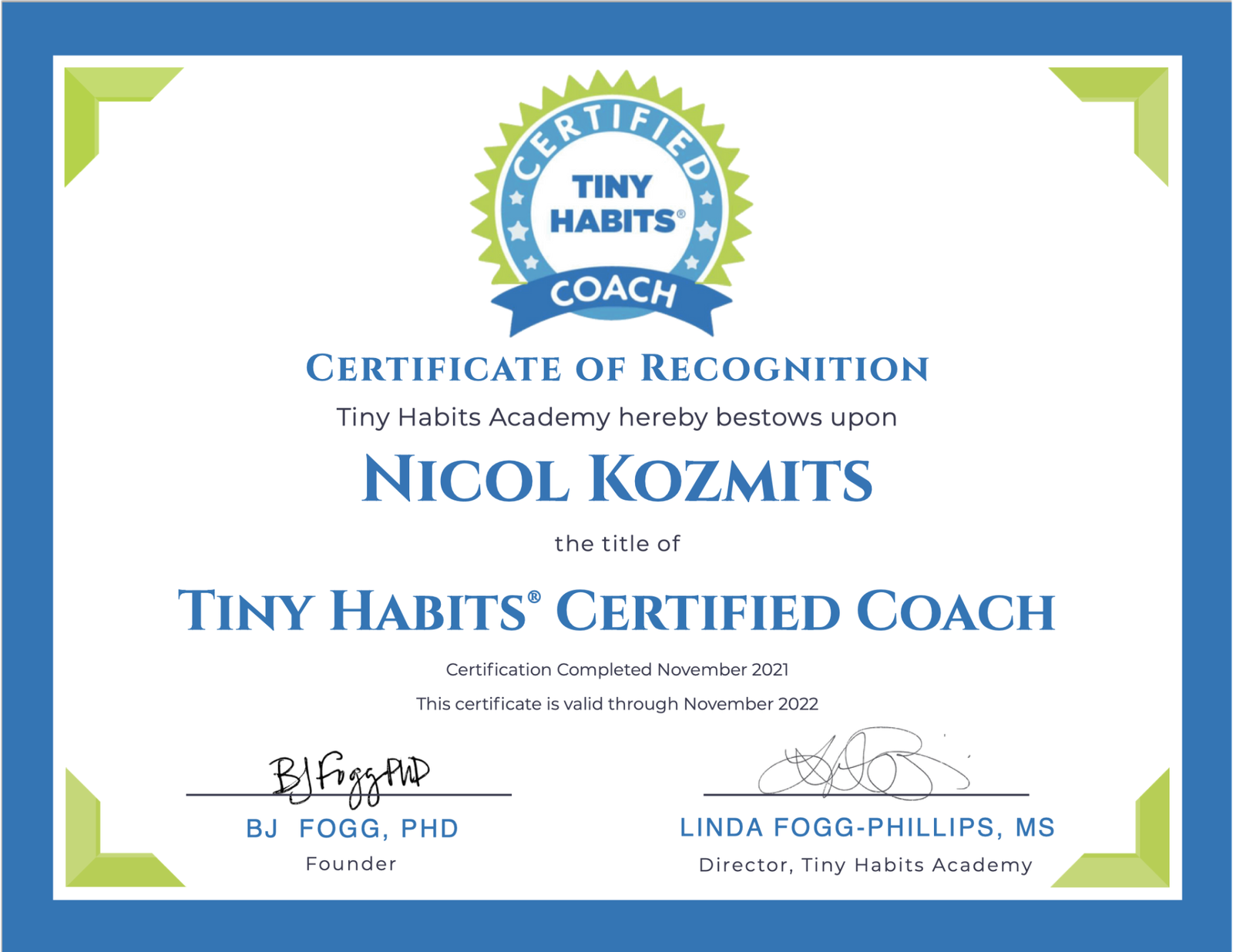Tiny Habits Certified Coach by BJ Fogg