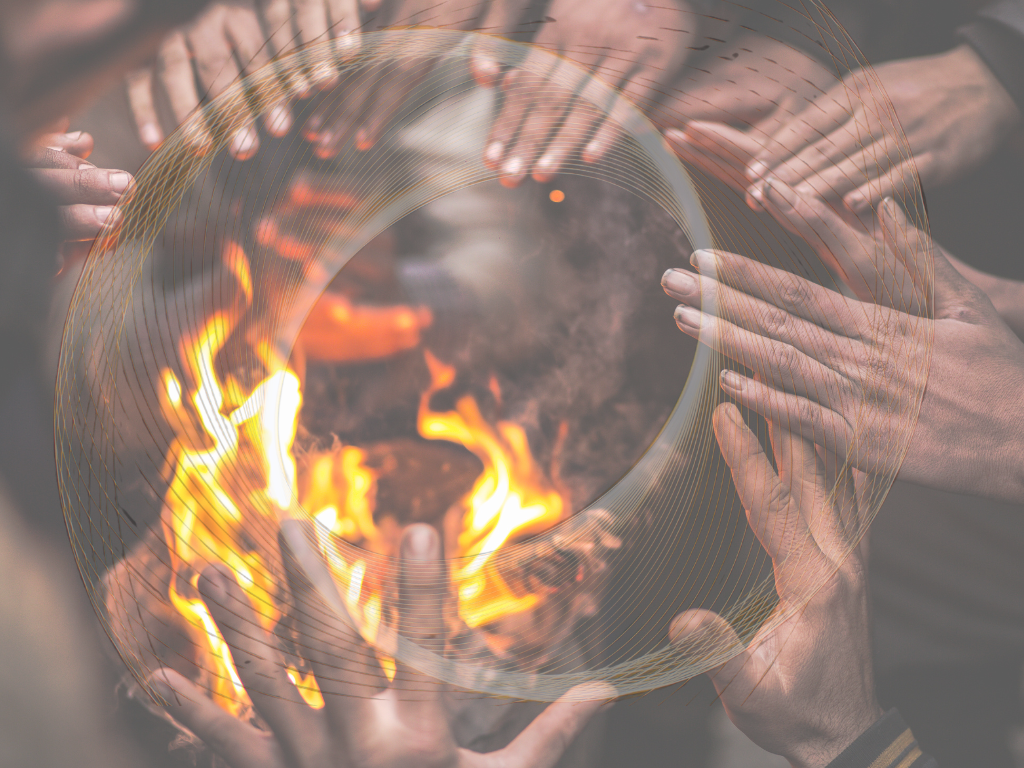 A diverse group of everyday adults in a clean, natural setting. Show a professional, parent, older adult, and creative entrepreneur. Use warm expressions and understated energy lines to suggest co