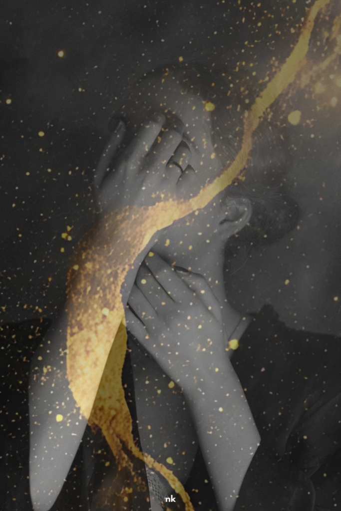 A person surrounded by a soft energy field. Include subtle lines connecting the heart, mind, and body.